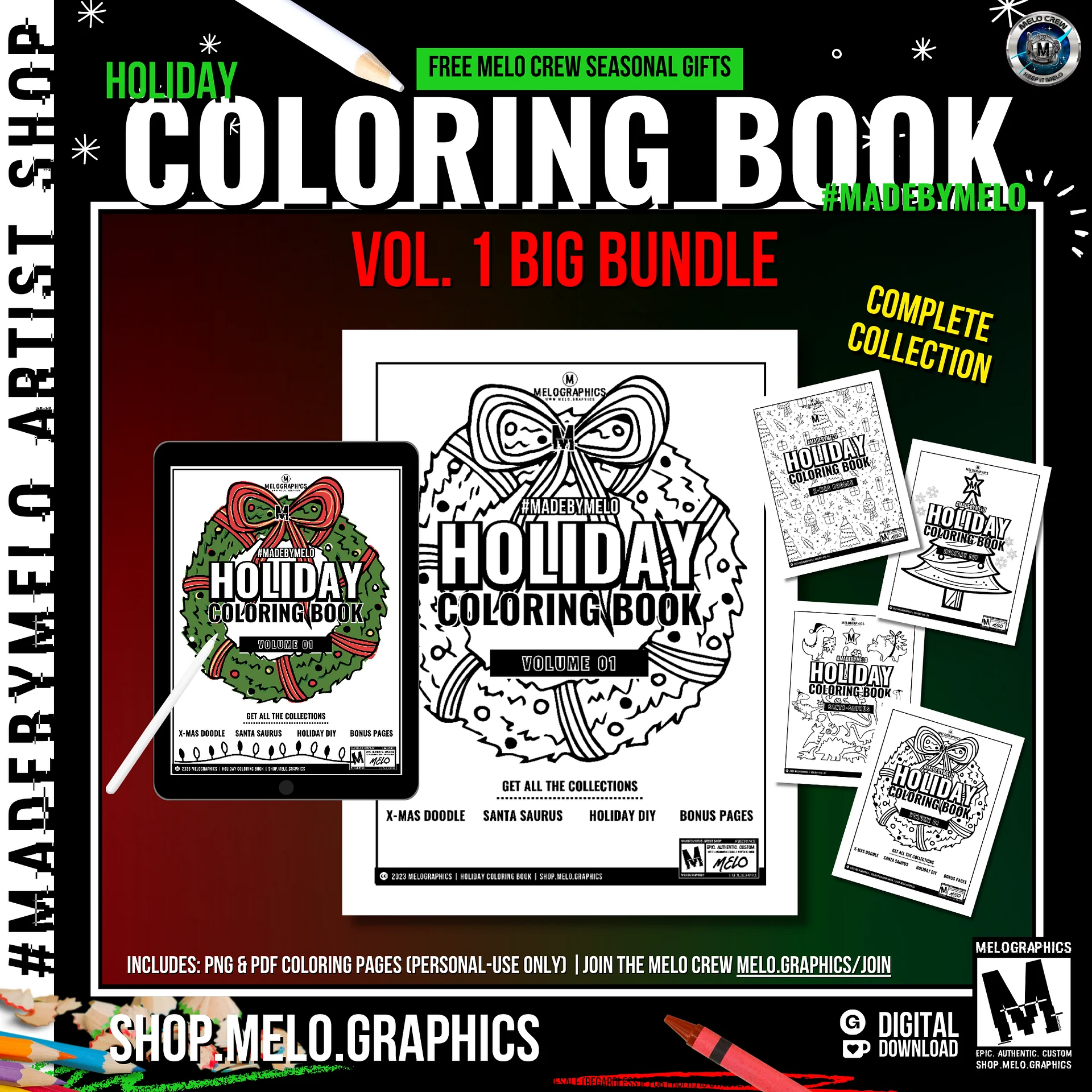 🎁🖍️ Holiday Coloring Book Vol 1: BIG BUNDLE - Printable PDF | #MadeByMELO product image (1)