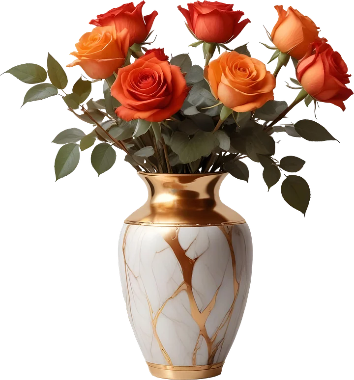 Golden Elegance Vase with Orange Roses - PNG product image (1)