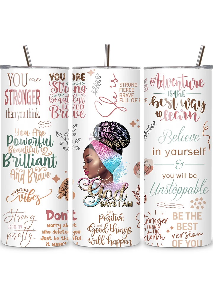 Inspirational 20oz Skinny Tumbler with Metal Straw – Motivational Quotes and Empowering Design, Double-Walled Insulated Stainless Steel Tumbler for Hot & Cold Drinks, Gift for Black Women product image (1)