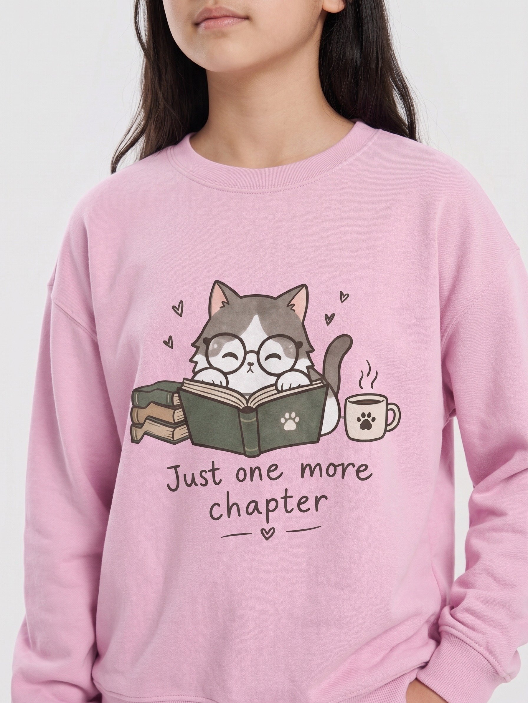 Just One More Chapter Sweatshirt, Cute Cat Book Lover Gift product image (2)