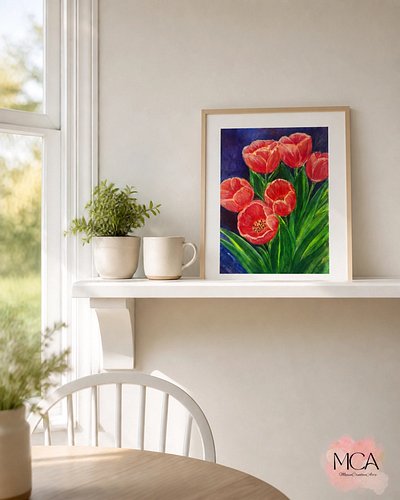 Morning coffee just got a whole lot brighter! ☕️🌷 

My 'Red Tulips' piece is a literal pop of energy for any kitchen or break...