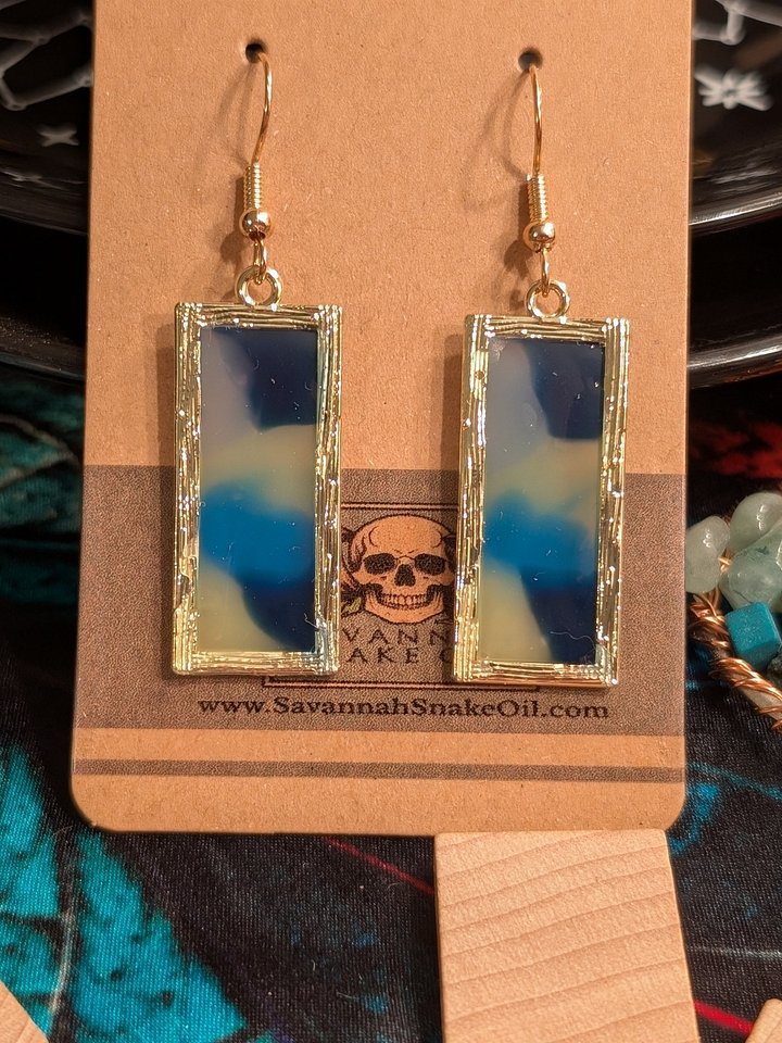 Tideglass Memory: Rectangle Resin Drop Earrings (Blue) product image (1)