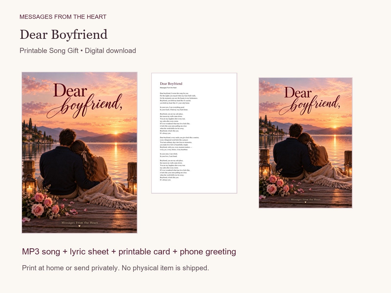 Dear Boyfriend — Printable Song Gift product image (1)