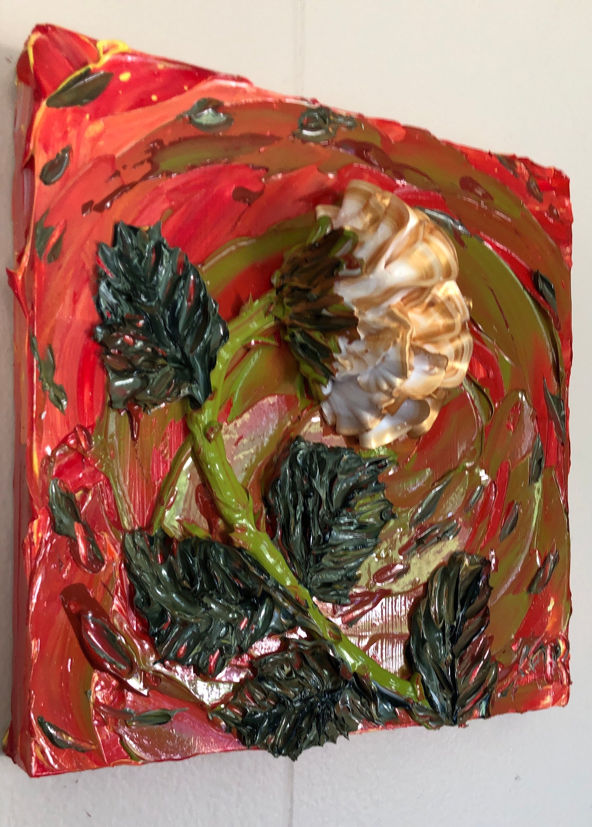 "Gilded Rose Sunset" 8"x8" birch panel Impasto painting- bright, glowing colors product image (3)