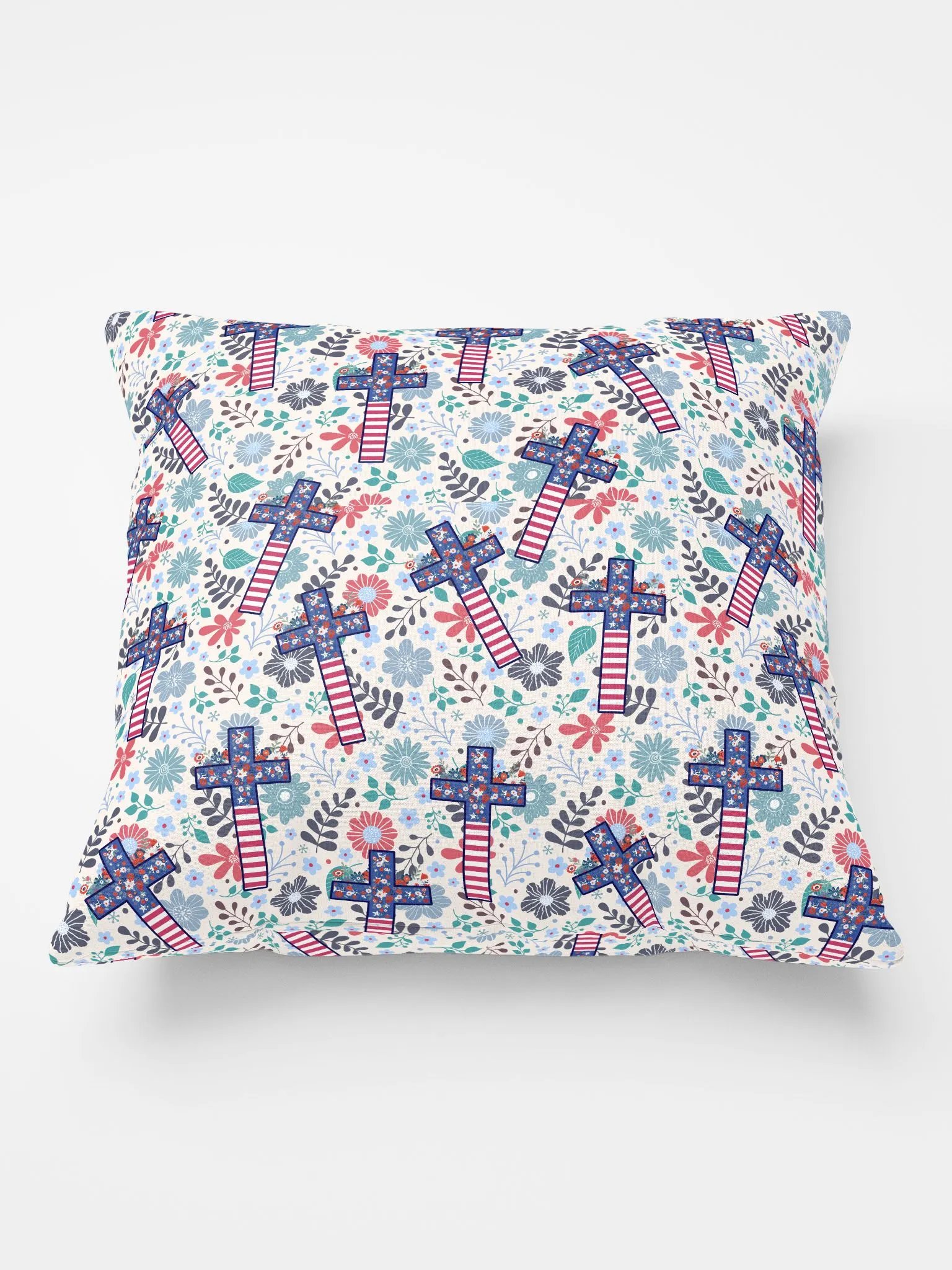 Floral Patriotic Cross Patterned Throw Pillow product image (3)