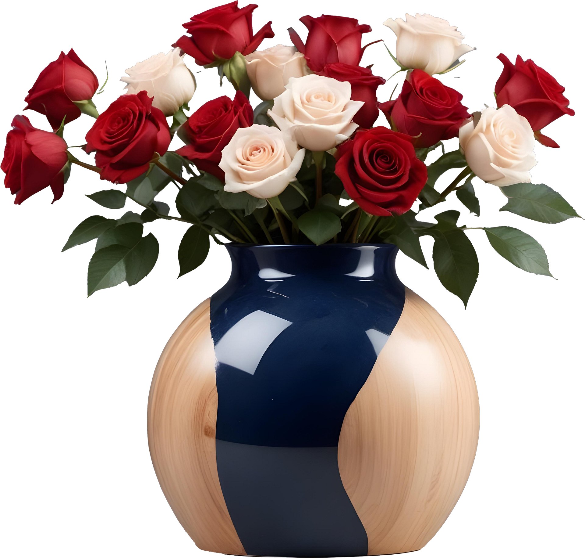 Timeless Elegance – Navy and Wood Rose Vase PNG product image (1)