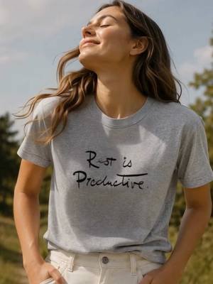 Rest is productive. Not everything that moves you forward looks like progress. Sometimes it looks like stopping. Breathing. Resting. Starting again. — find you message - https://frasepoderosa.com/products/burnout-recovery-gift-for-her-self-care-work-life-balance-original-handwritten-statement-shirt-3 Descansar también es productivo. No todo lo que te hace avanzar parece progreso. A veces es parar. Respirar. Descansar. Y volver a empezar. #RestIsProductive #FrasePoderosa #SelfCare #MindfulLiving #WearableMessages