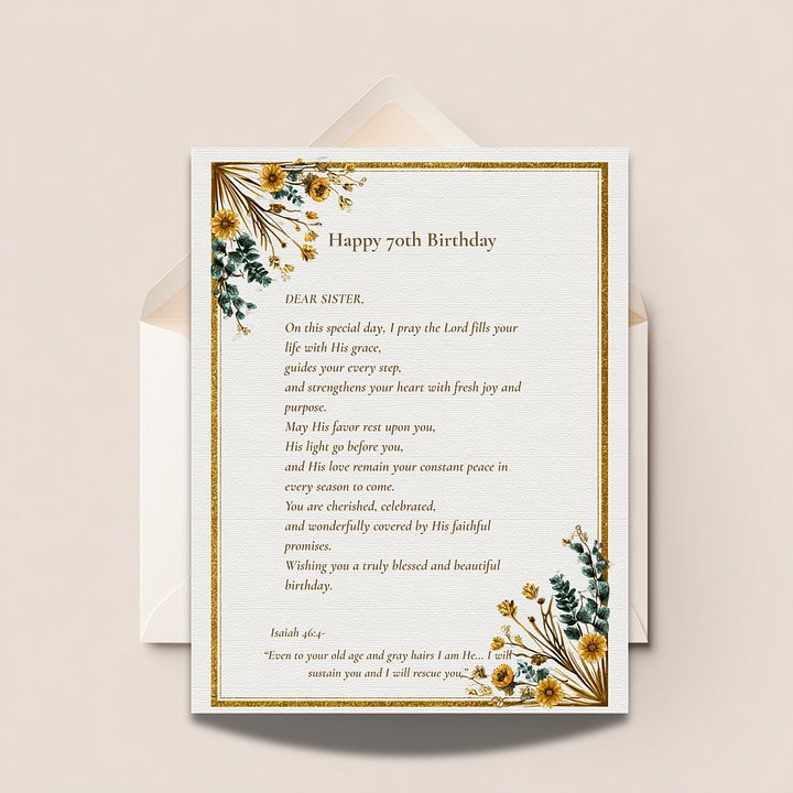 Sister 70th Birthday Card • Christian Blessing Printable with Scripture • Milestone Gift product image (1)