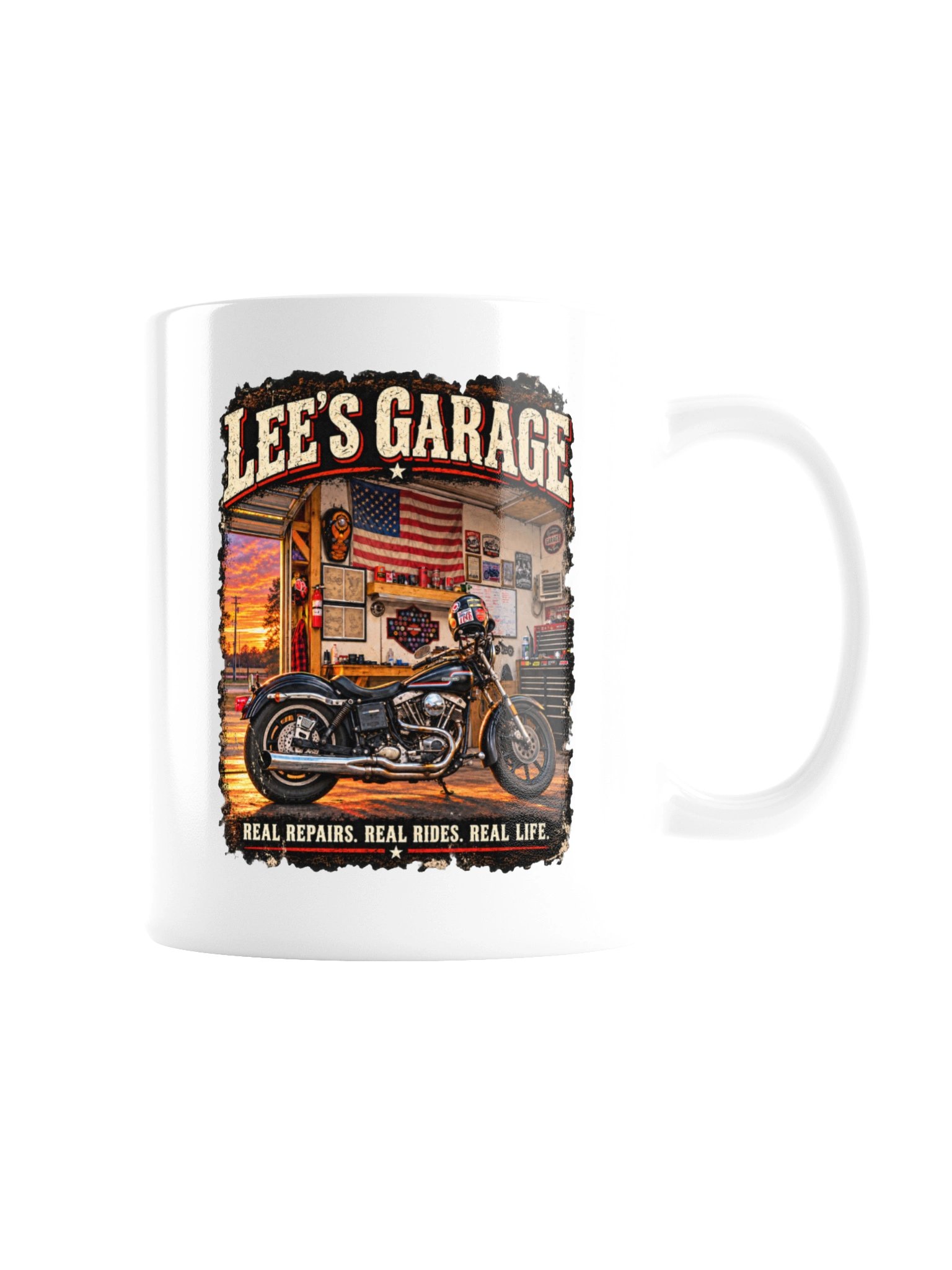 Lee’s Garage Shovelhead White Mug product image (1)