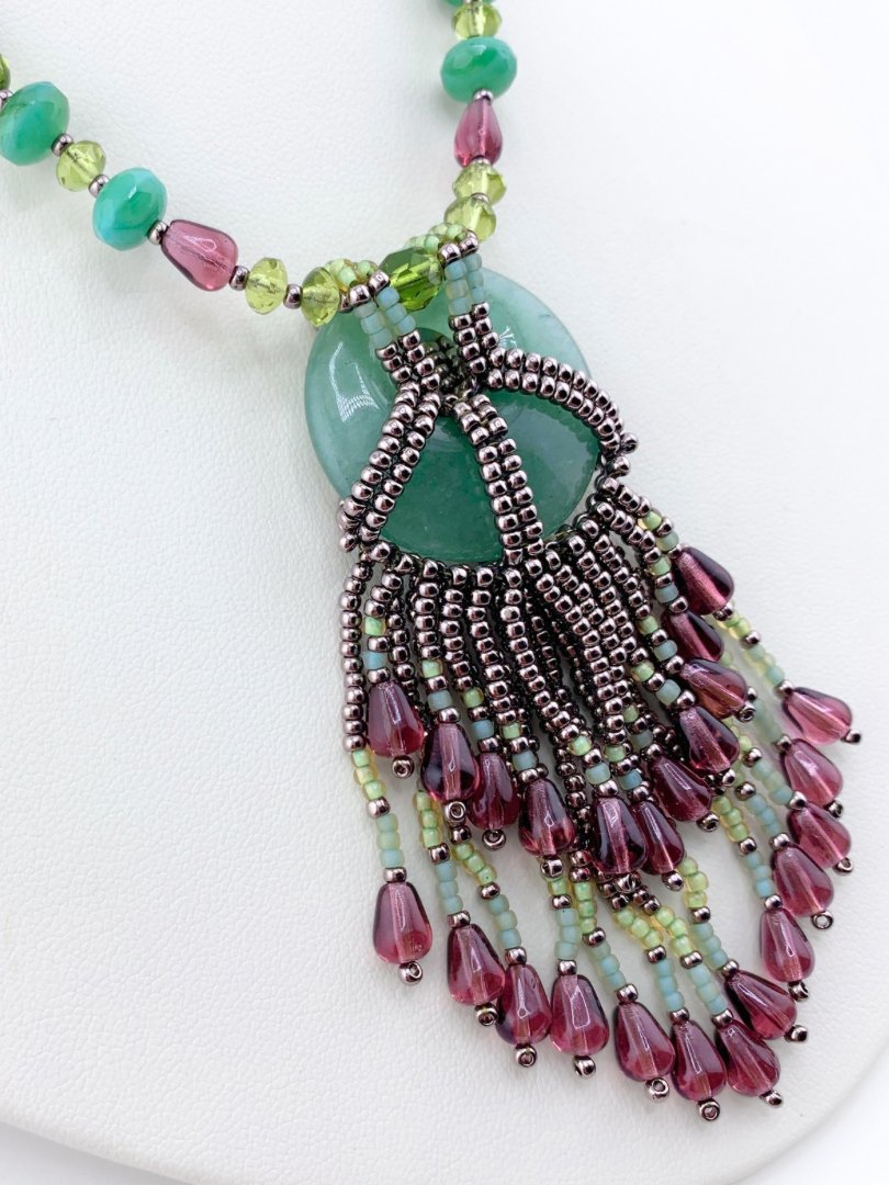 Green Aventurine and Purple Fringe Beaded Pendant Necklace Set product image (3)