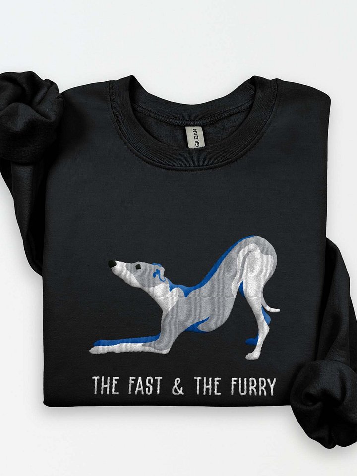 The Fast & the Furry Sweatshirt (Embroidered) of an Italian Greyhound(Blue & White) product image (1)