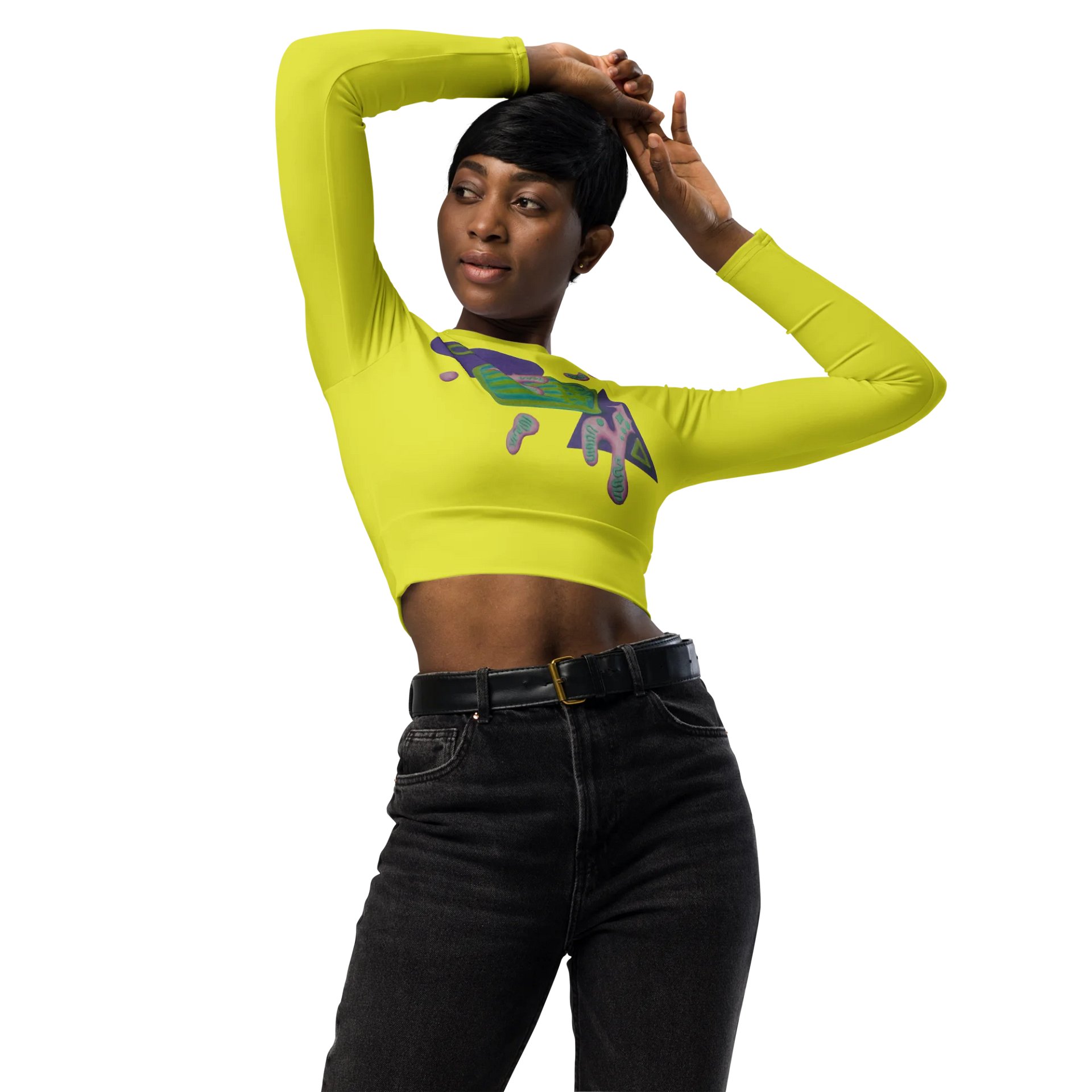 Shape Shenanigans Yellow Long Sleeve Crop Top product image (4)