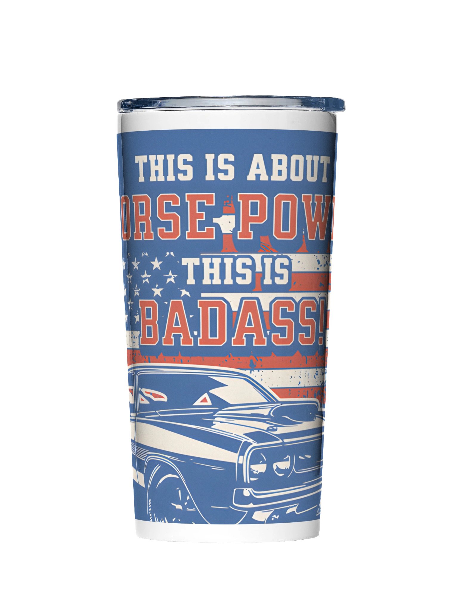20oz Stainless Steel Tumbler with Lid - Vintage American Muscle Car Patriotic Flag Design, Insulated Horsepower Travel Cup for Men by BoldPixel product image (3)
