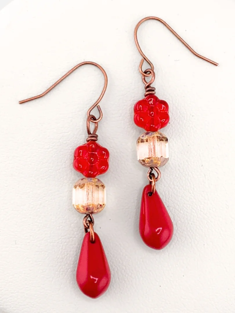 Beaded Red Tassel Necklace Set on Antique Copper Chain product image (2)