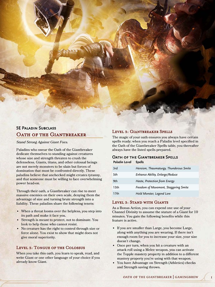 Oath of the Giantbreaker | 5.5E Paladin Subclass product image (2)