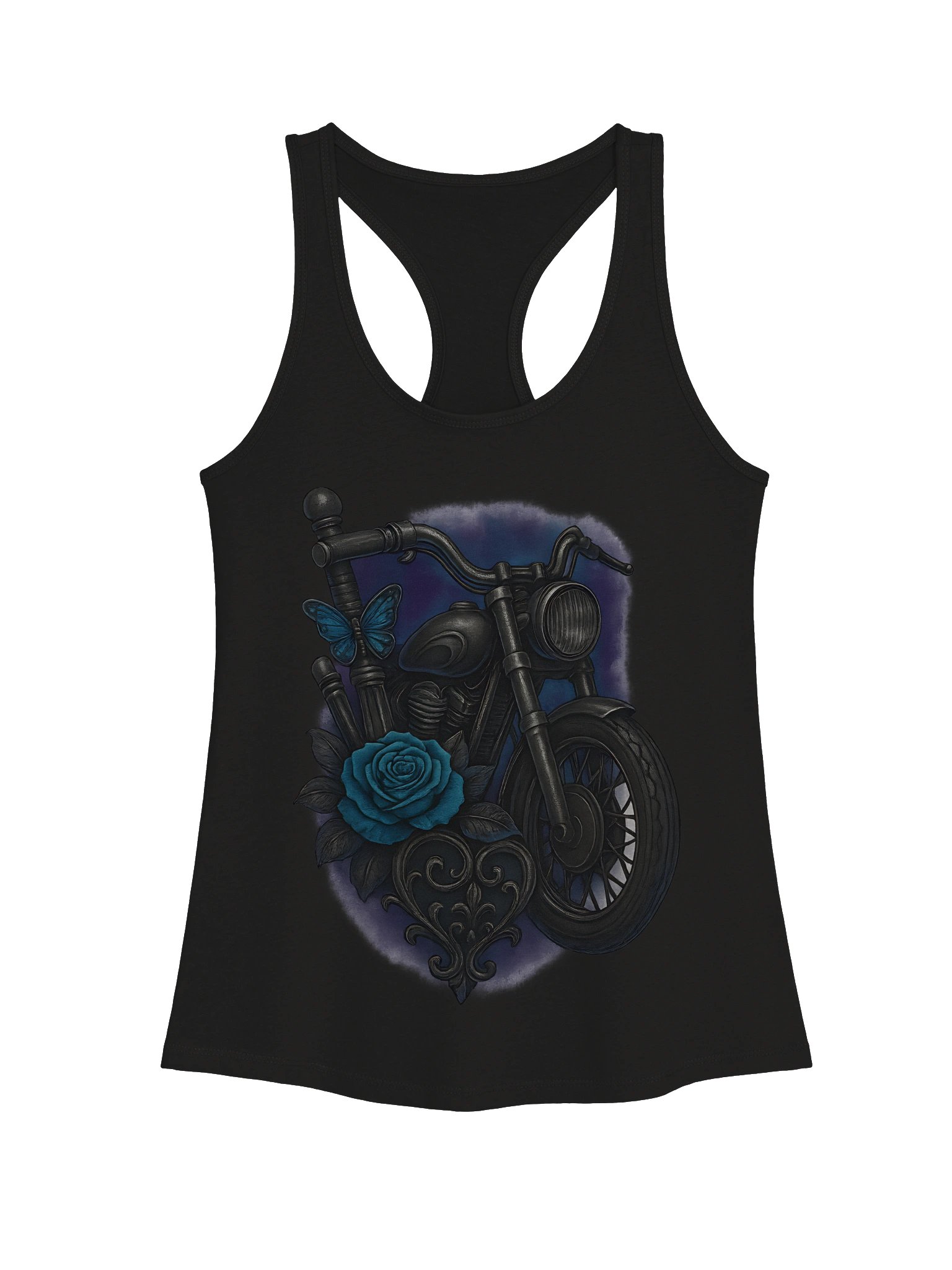 Throttle & Iron “Blue Rose Moto” Women’s Racerback Tank product image (1)