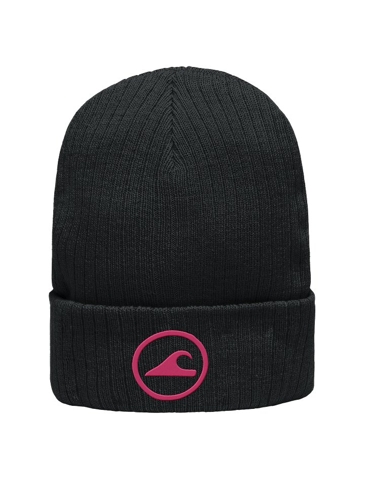 Embroidered Wave Rider Atlantis Ribbed Knit Beanie (Flamingo) product image (1)