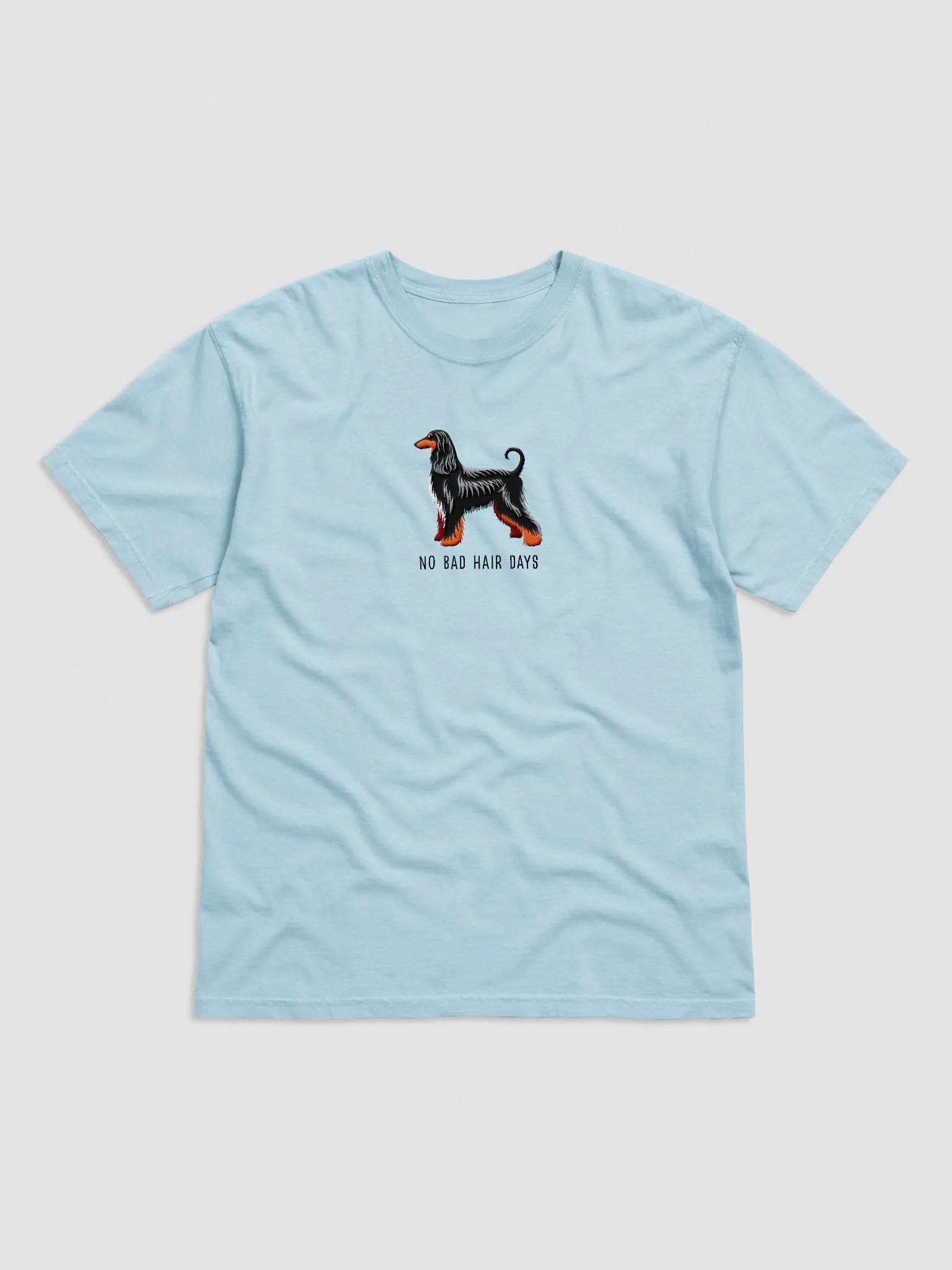 No Bad Hair Days T-Shirt(Embroidered) of an Afghan Hound(Black & Tan) product image (4)