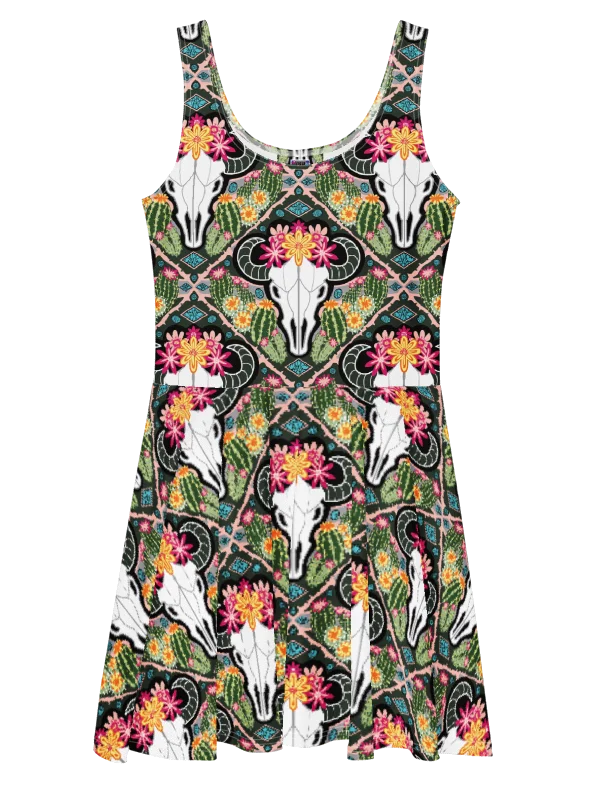 Western Americana Cacti Cow Skater Dress | Cowgirl Fit & Flare | Monique Faella Designs™ product image (6)