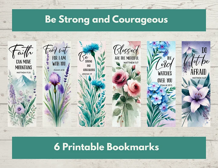 Be Strong and Courageous - 6 Printable Bookmarks - Digital Download product image (1)