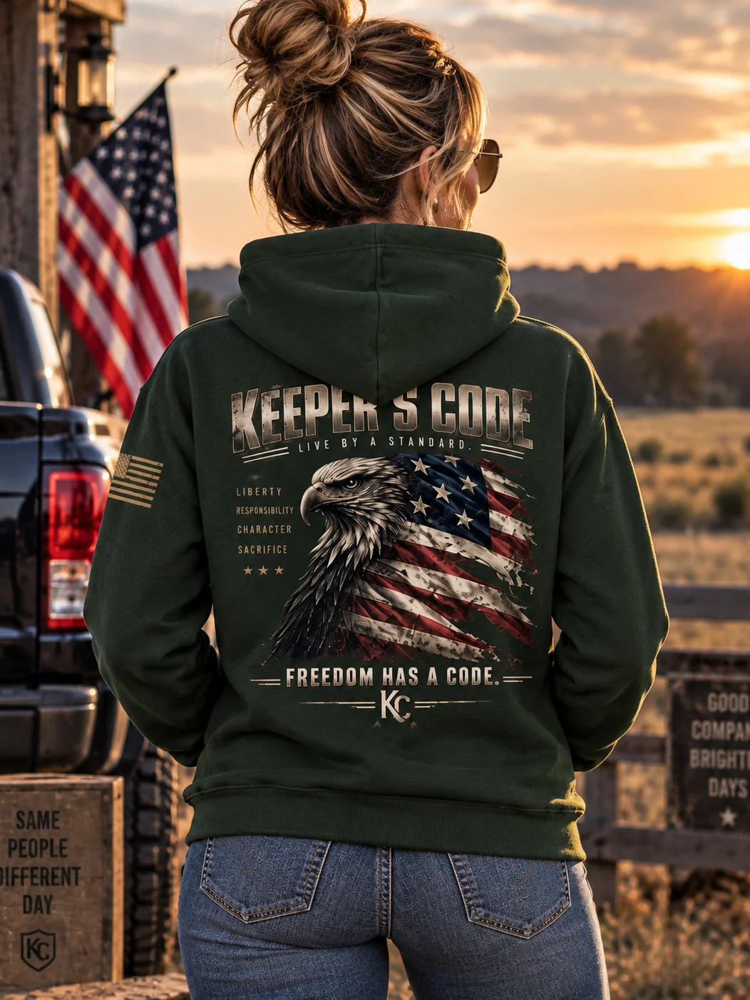 Keeper’s Code™ Women's Freedom Has a Code Eagle Patriotic Hoodie product image (2)
