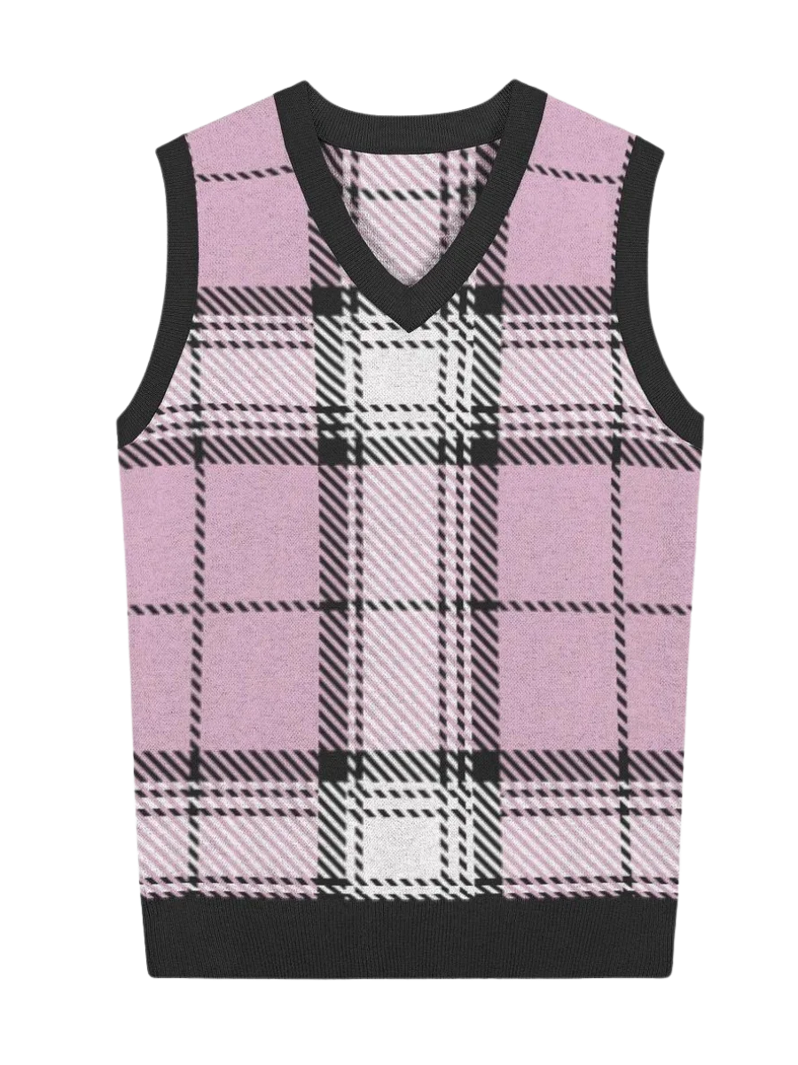 Pink Plaid Knitted Vest product image (1)
