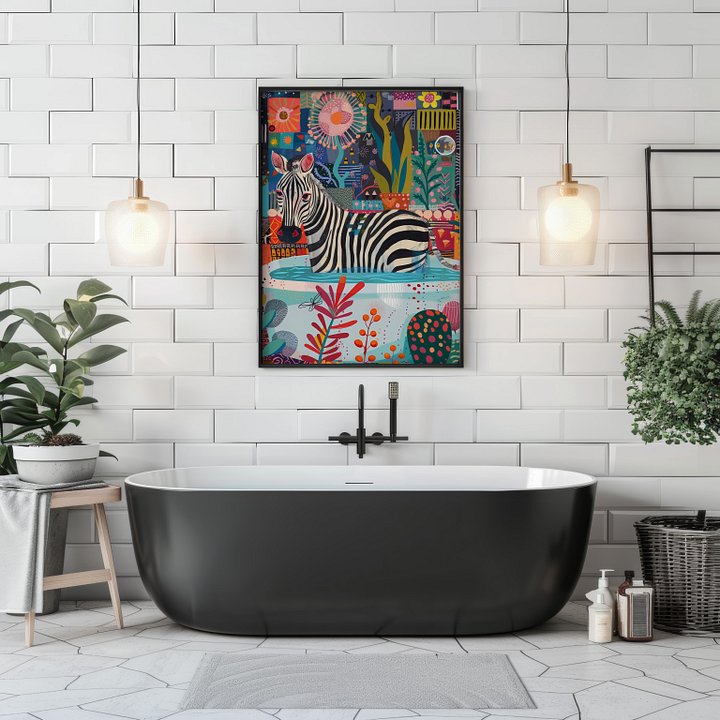 Zebra in Bathtub Maximalist Bathroom Art Print product image (2)
