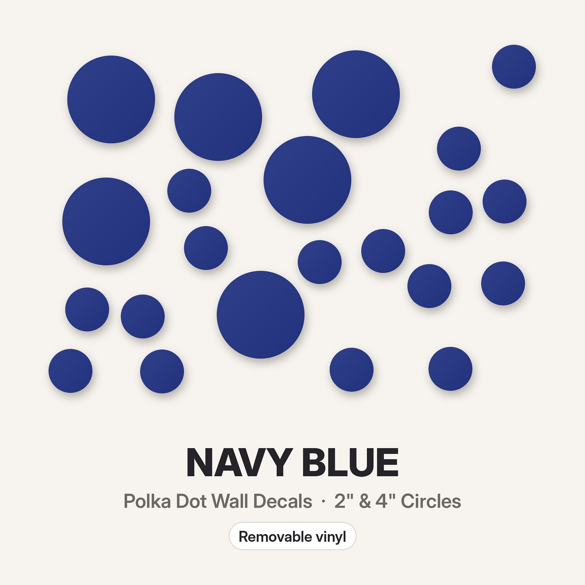 Navy Blue Polka Dot Wall Decals, 2" and 4" Vinyl Circle Stickers, Removable Dot Decals for Nursery, Kids Room, Playroom product image (3)