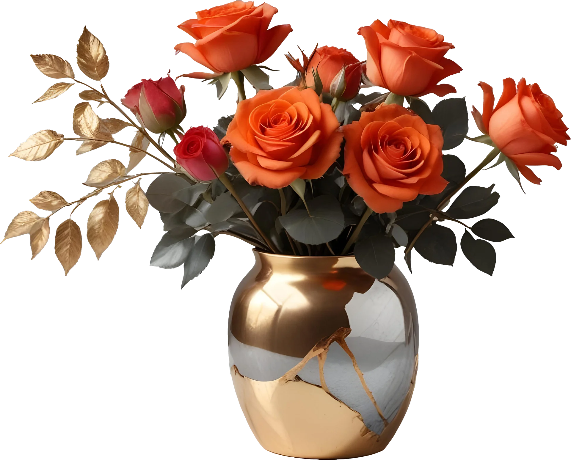 Golden Glow Vase with Roses - PNG product image (1)