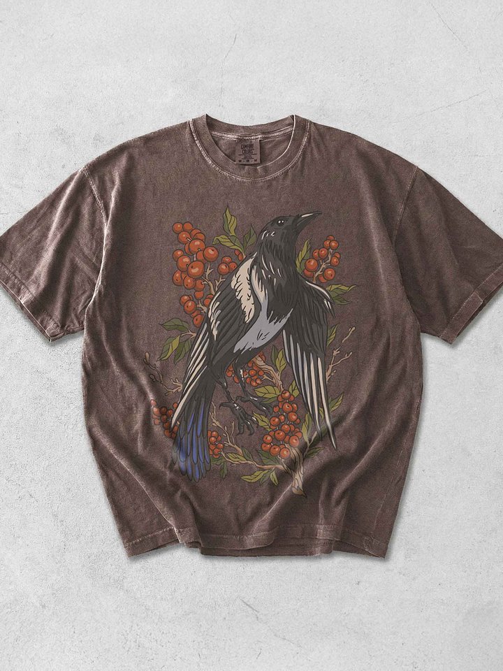 Cottagecore Magpie Berry Shirt – Vintage Bird Botanical Tee, Woodland Nature Aesthetic product image (1)