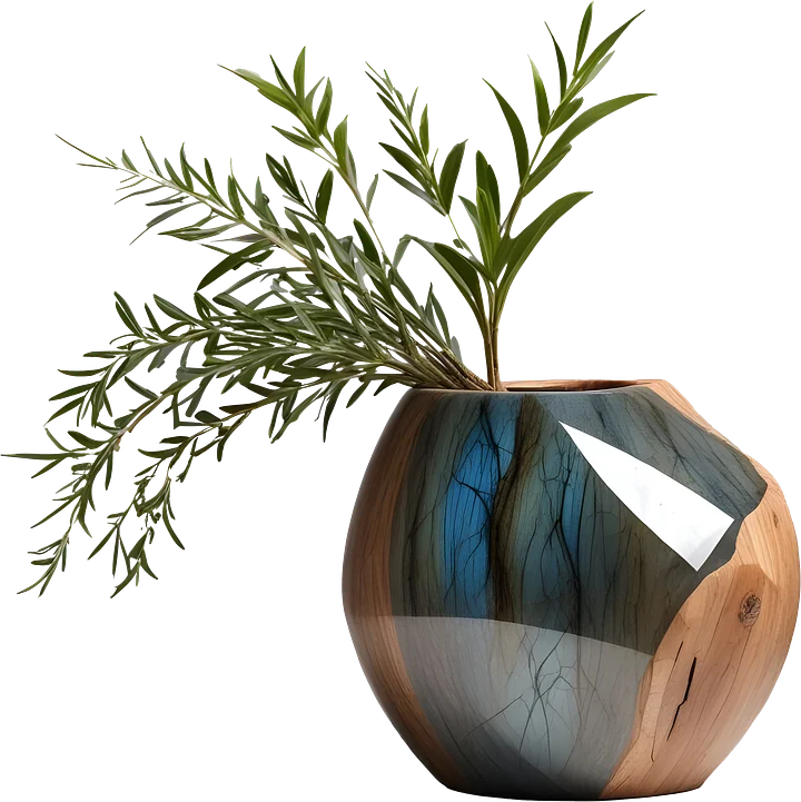 Celestial Grace – Organic Marbled Wooden Vase PNG product image (1)