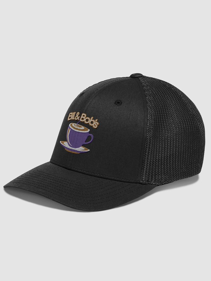 Bill & Bob's Coffee Shop Open 24/7 Trucker Hat, Purple Color Accent product image (2)