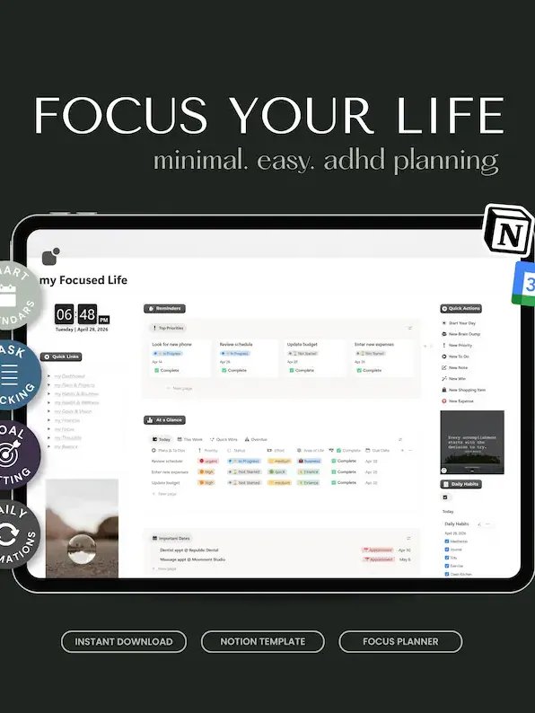 ADHD Life Planner | Notion Digital Templates (Dark Mode) product image (1)