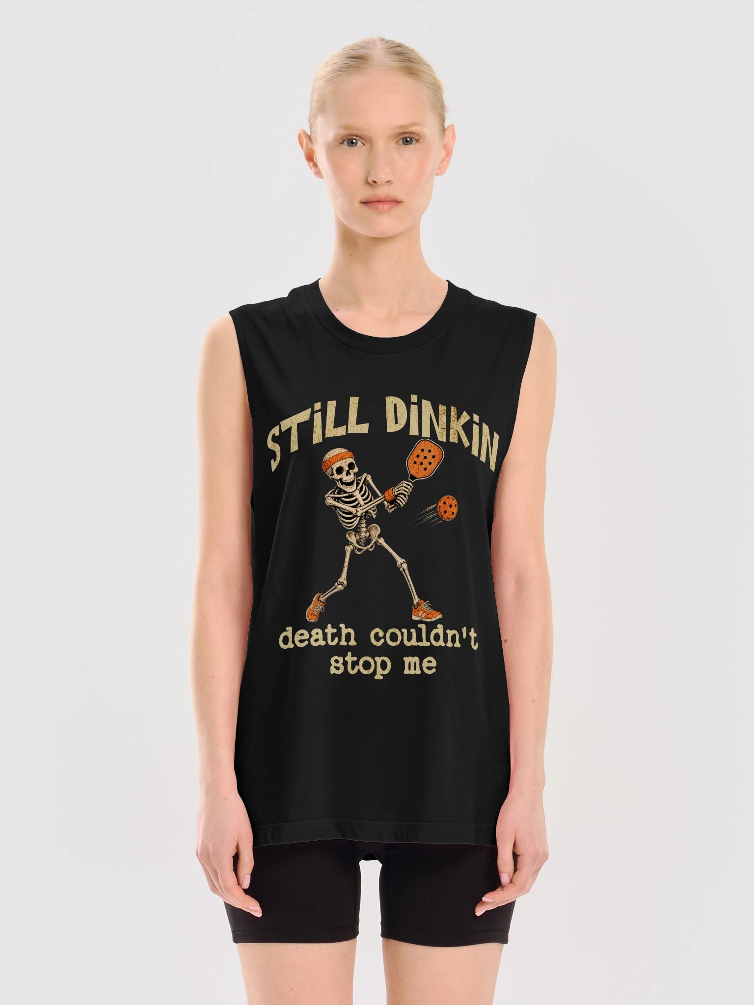 Still Dinkin Halloween Pickleball Tank Top Funny Skeleton Gift for Players product image (2)