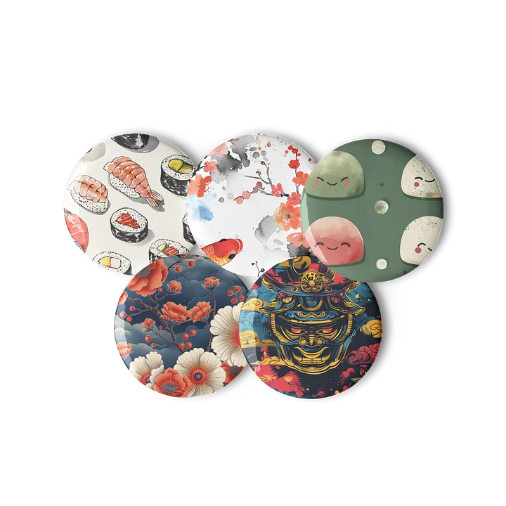 Japanese Art Pin Button Set - 5 Pack Samurai Oni Mochi Sushi Aesthetic Pins product image (2)