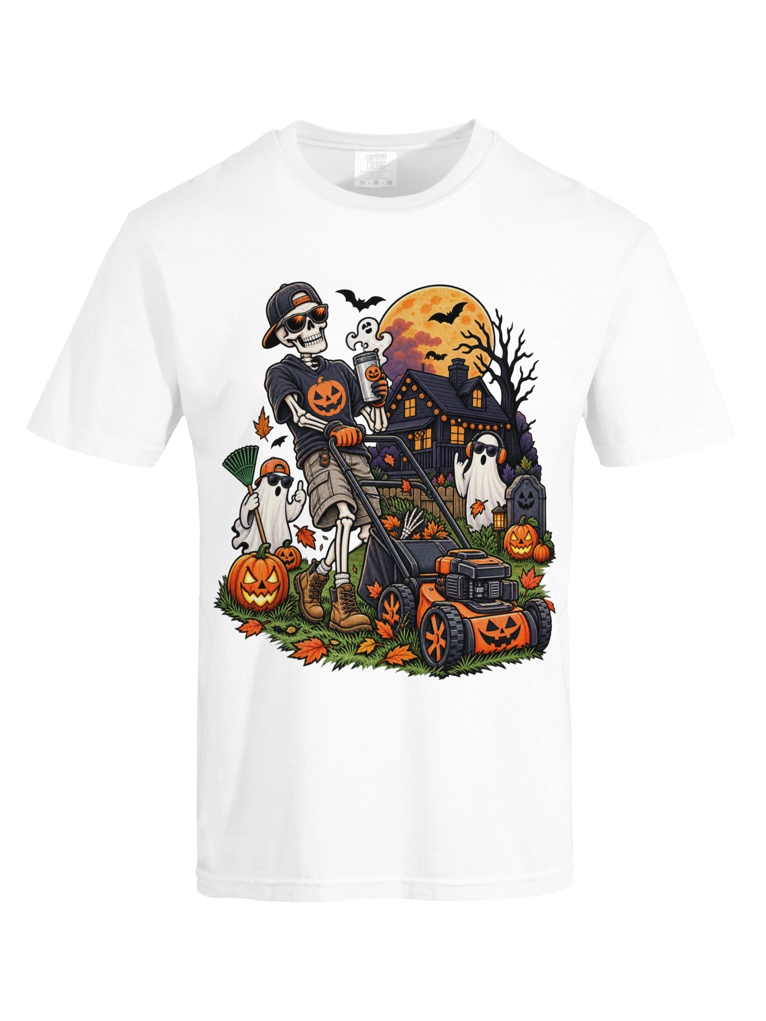 Funny Skeleton Mowing Lawn Halloween Shirt | Spooky Ghost Graphic Tee | Jack O Lantern Yard Work Shirt | Halloween Gift product image (1)