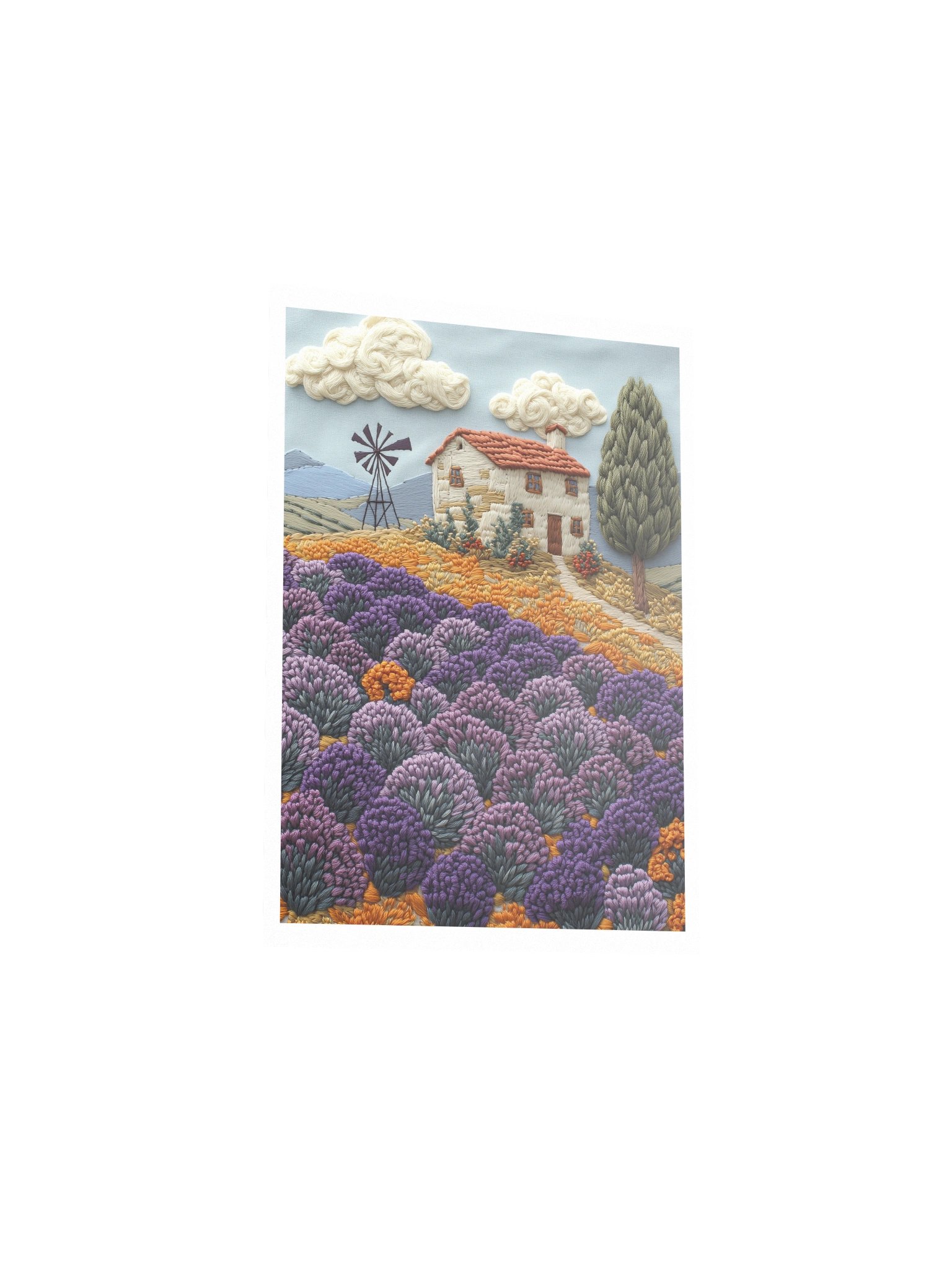 A Little Barn in the Countryside | Embroidery-Style Wall Art — Unframed Print product image (3)