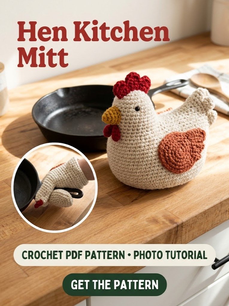 Farmhouse Hen Oven Mitt Crochet Pattern PDF – Insulated Kitchen Glove product image (2)