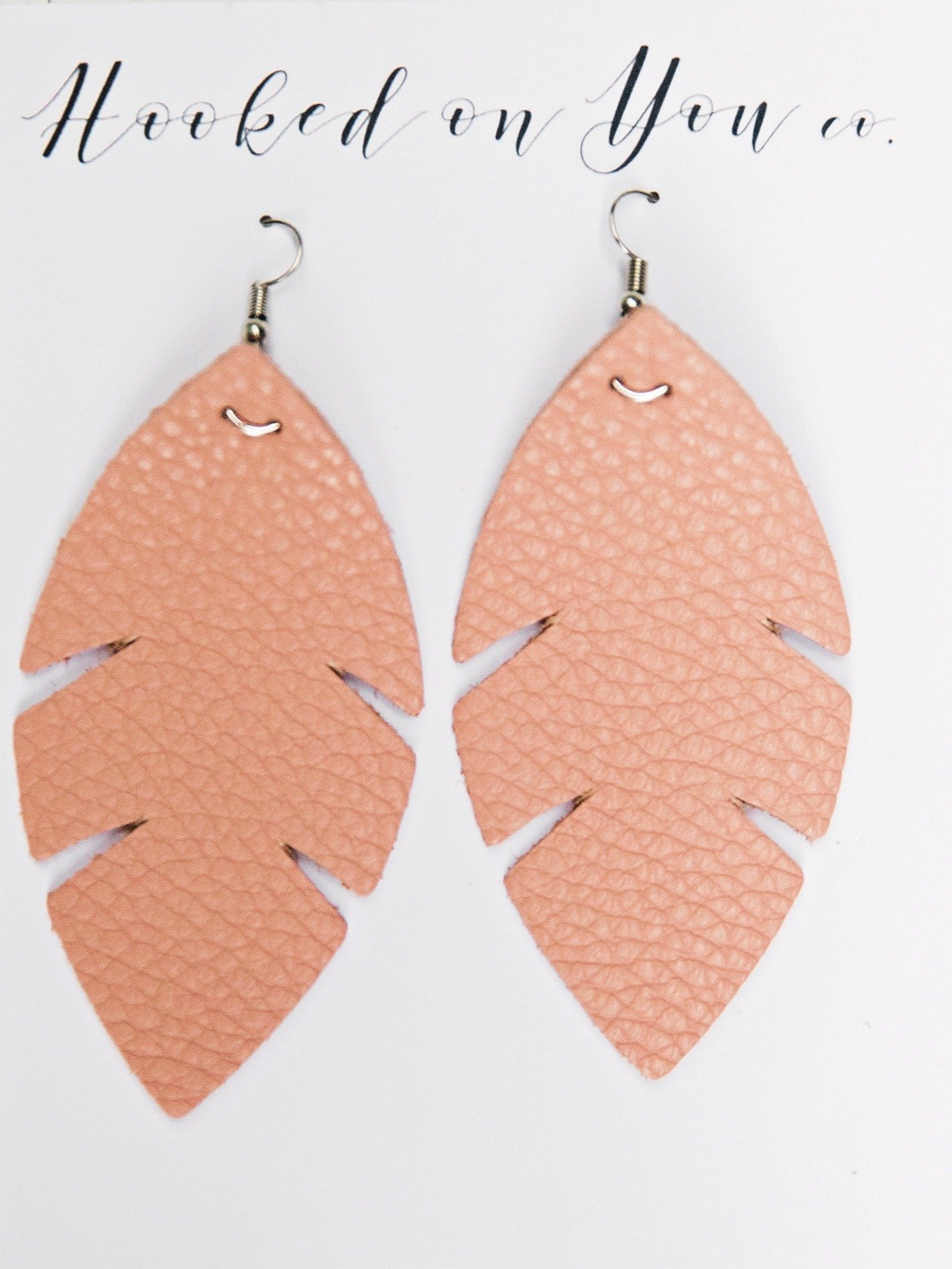 Coral Pink Palm Leather Earrings product image (2)
