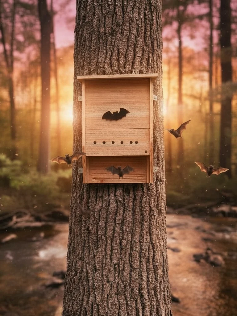 Handmade Cedar Bat House – Double Chamber with Climbing Grooves, Vent Holes, Rear Hanger & Pitched Roof product image (3)