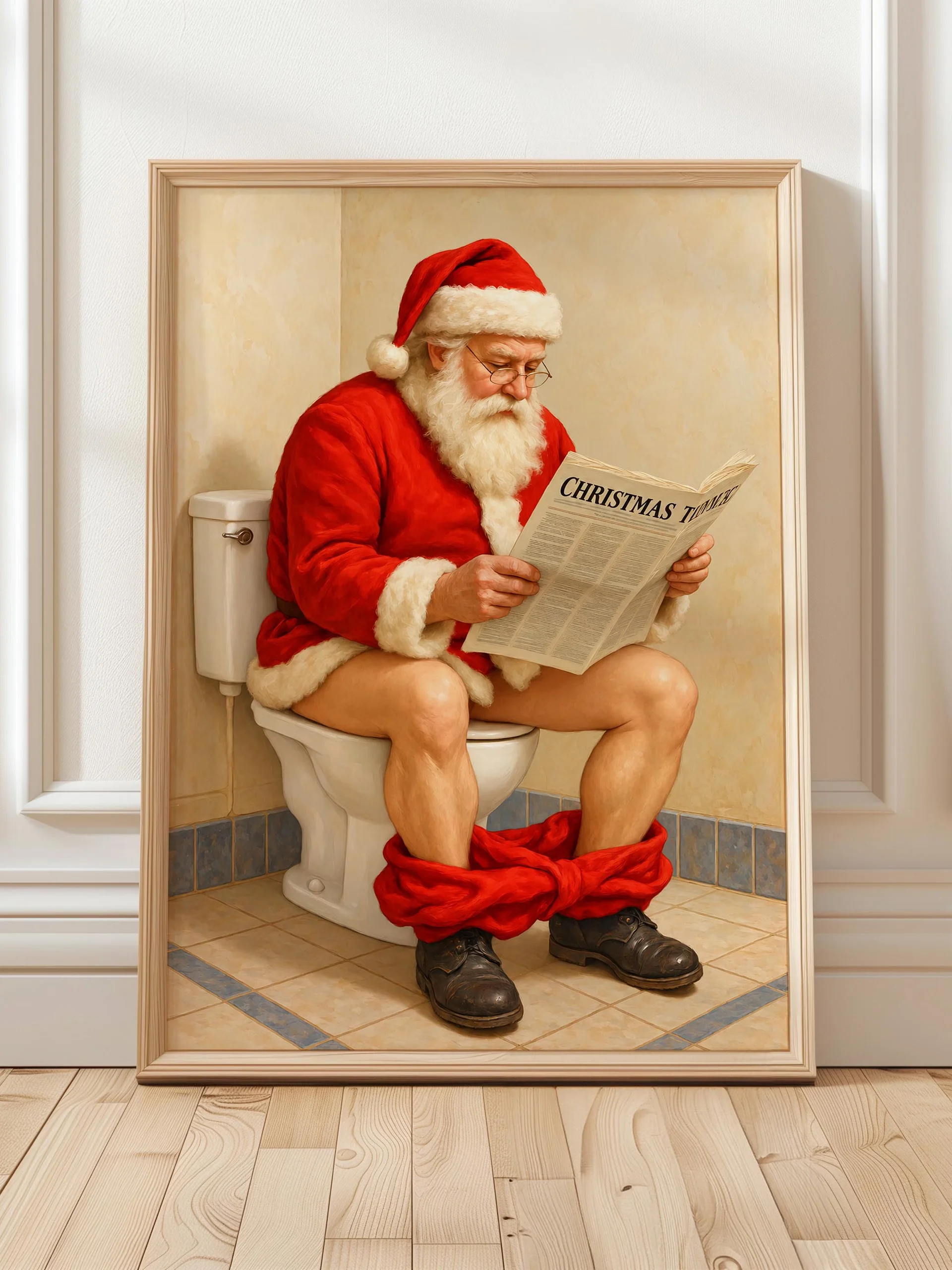 Funny Santa Toilet Print, Christmas Bathroom Wall Art, Reading Newspaper Poster, Quirky Winter Holiday Decor, Printable Gift for Powder Room product image (1)