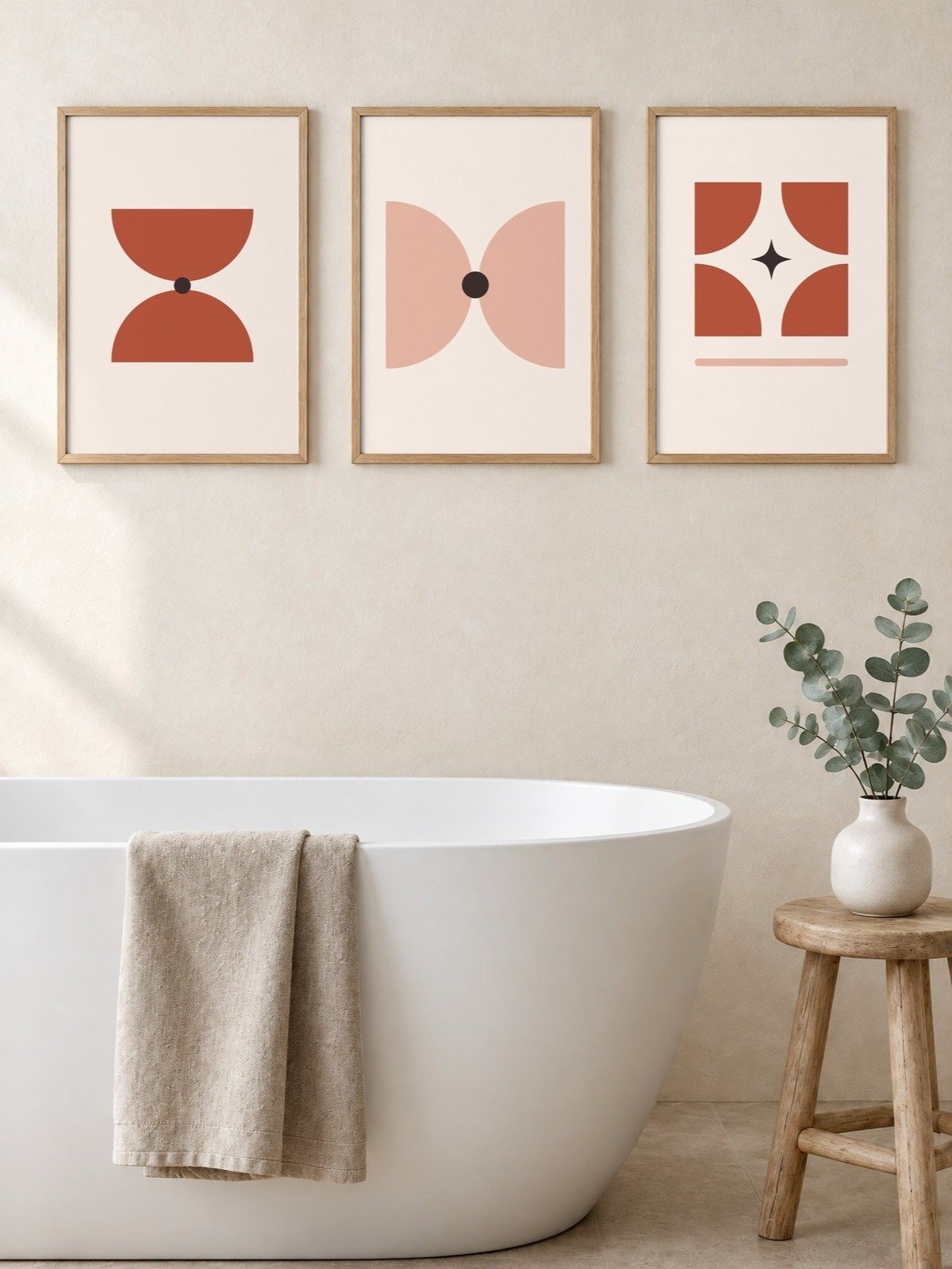 Pink Bathroom Wall Art Set of 3 | Mid Century Geometric Prints product image (1)