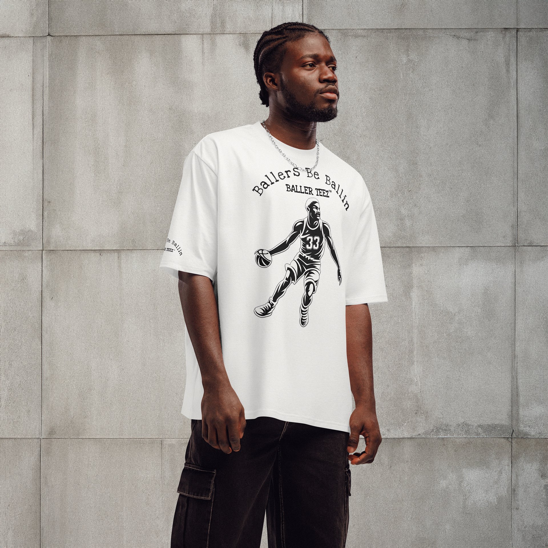 Baller Teez Oversized White Heavyweight Tee product image (1)