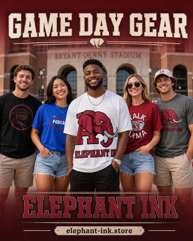 GAME DAY GEAR IS HERE. From bold Bama-inspired graphics to podcast and Elephant Ink originals, this collection was made for fans who want to stand out from kickoff to the final whistle.@Roll Tide Nation @Cousin Maddox 🐘 @HerbnRodgpodcast @Talk’N Bama @JTthebamafan @Bama Blueprint Podcast 🐘  Rep the energy. Rep the culture. Rep ELEPHANT INK. Shop the collection now: elephant-ink.store #ElephantInk #GameDayGear #BamaStyle #RollTide #TALKNBAMA