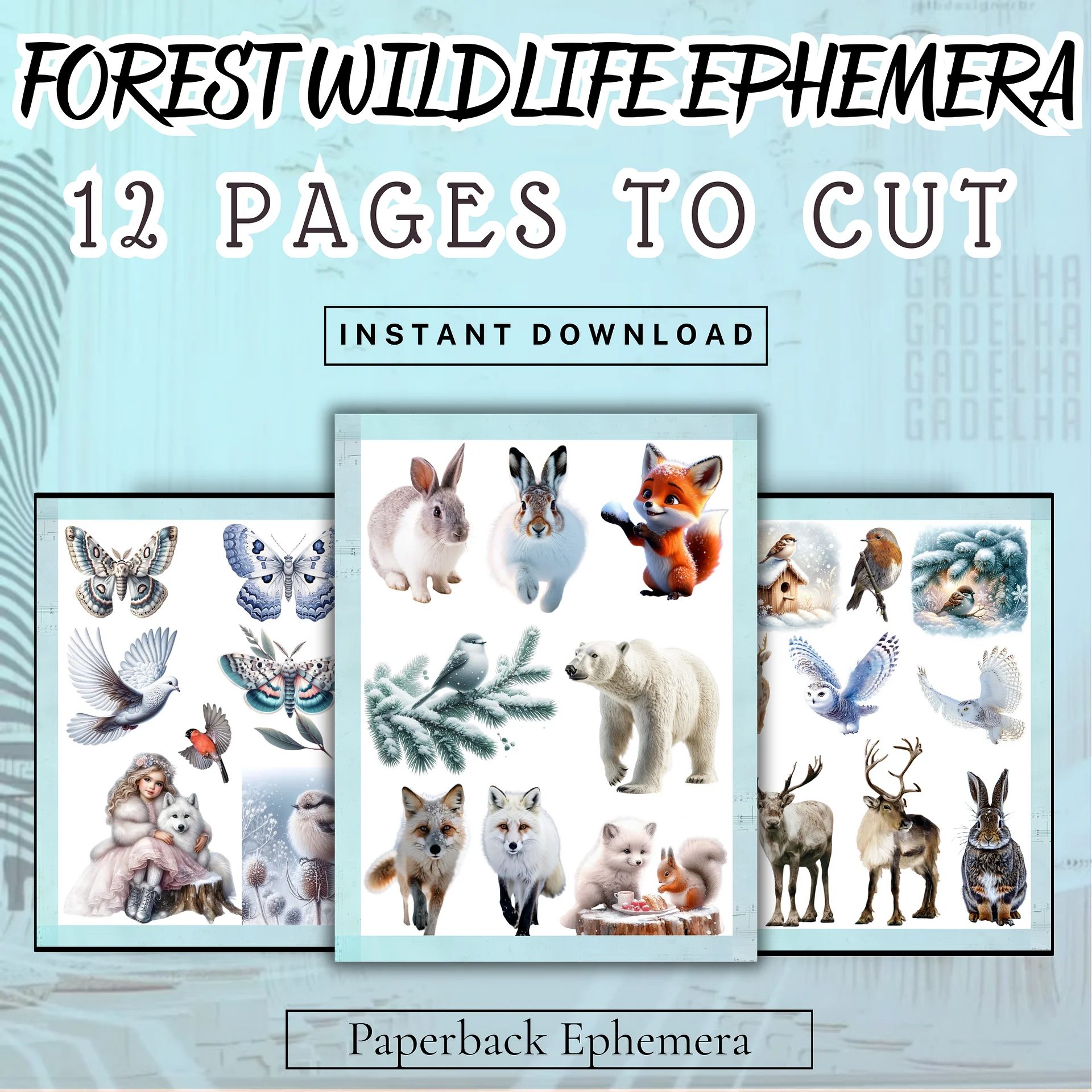 Winter Animals Ephemera PDF – 12 Printable Forest Wildlife Fussy Cut Pages product image (3)