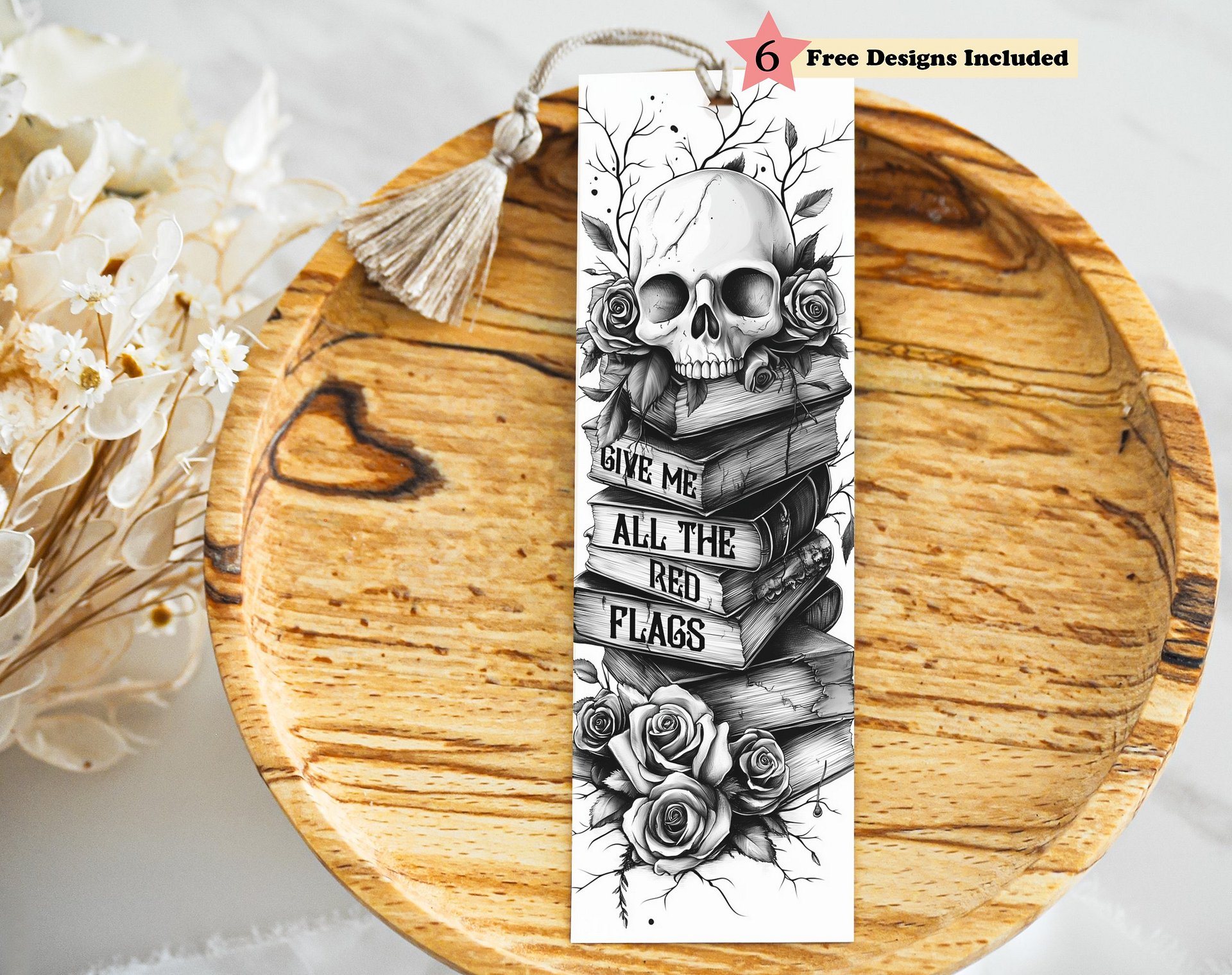 Skull Roses Vintage Bookish Bookmark PNG, Printable Bookmark, Spicy Dark Romance Smut Book Reader Phrases, Instant Digital Download product image (1)