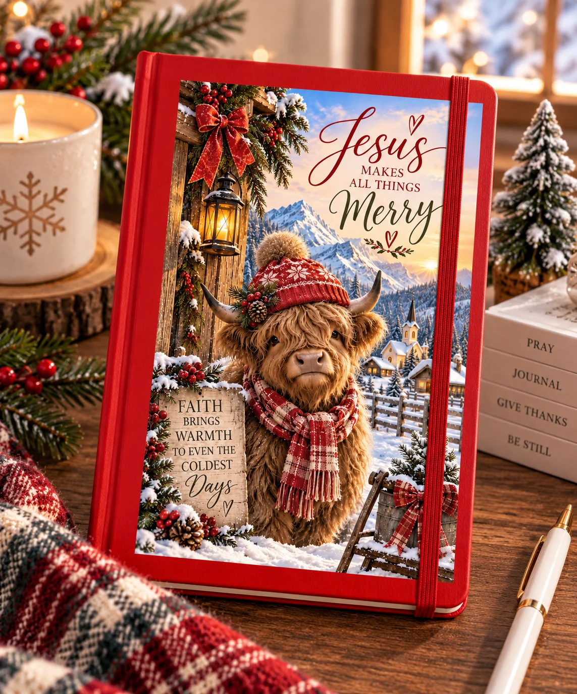 Jesus Makes All Things Merry Christmas Journal | Christian Gift for Women | Highland Cow Winter Journal product image (11)