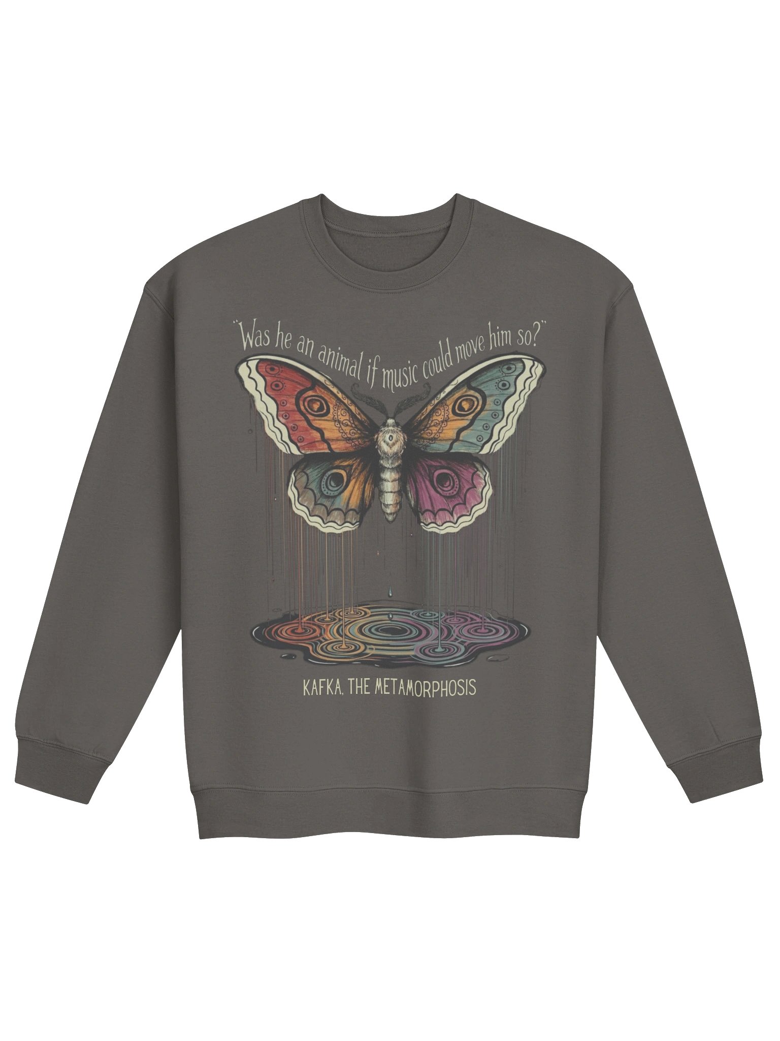 Kafka Metamorphosis Quote Sweatshirt with Psychedelic Rainbow Moth product image (28)
