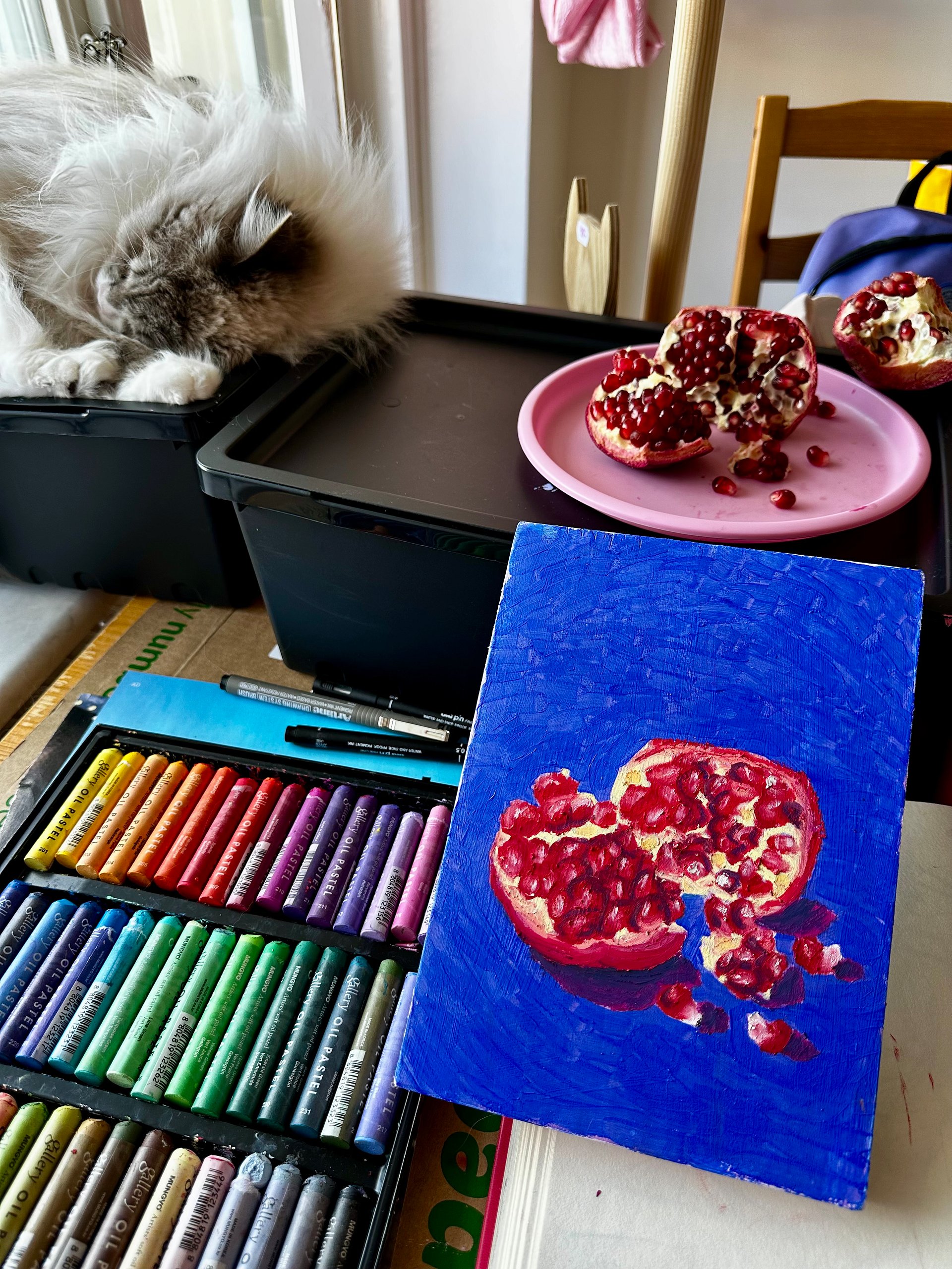 'worth the effort' pomegranate diptych acrylic + oil pastel on wood panel product image (5)