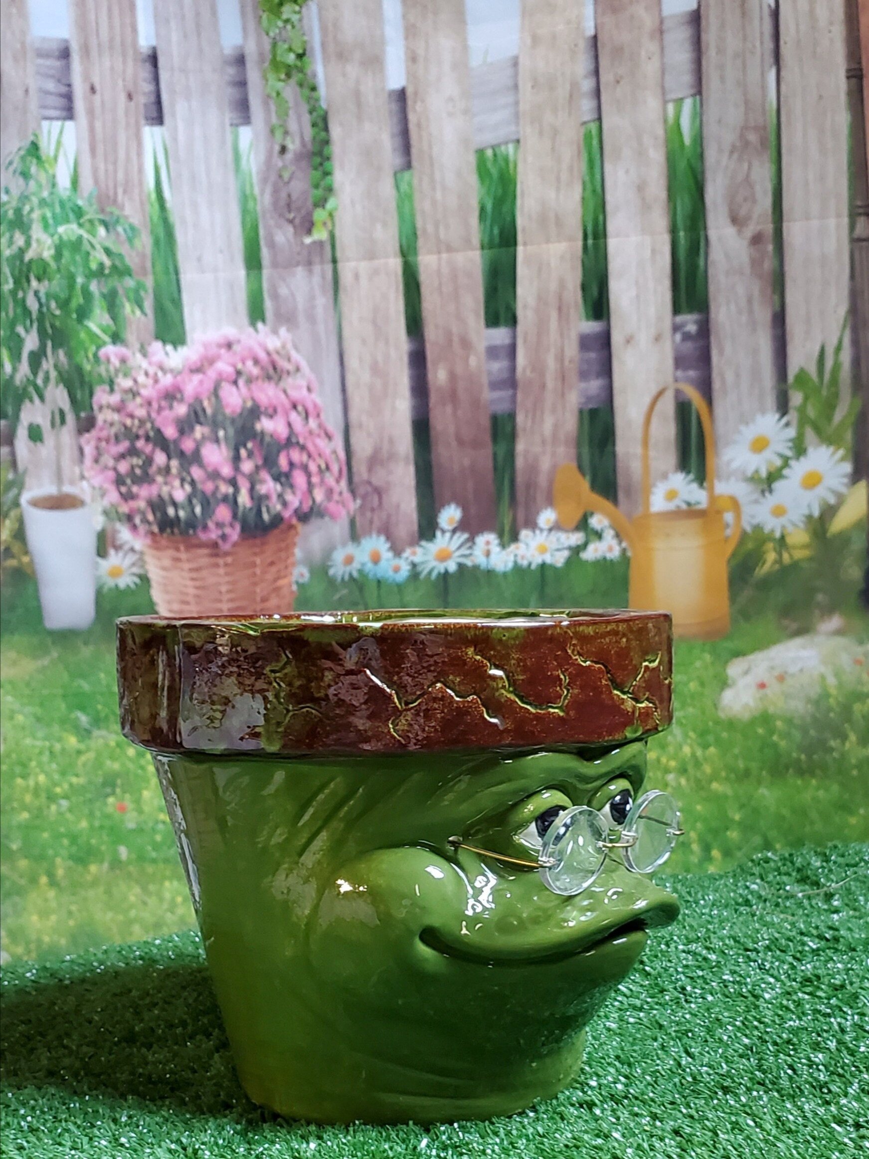 Wise frog planter, garden planter, flowerpot, ceramic product image (4)